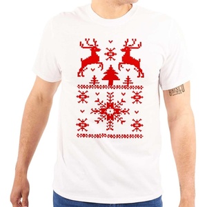 Brisco Brands Ugly Christmas Reindeer Pattern Graphic T Shirt Men or Women(White)