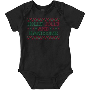 Brisco Brands Xmas Holly Jolly Handsome Pattern Baby Romper Boys or Girls(Black)