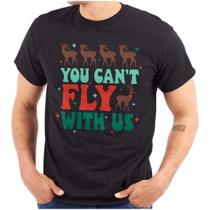 Brisco Brands Xmas Reindeer You Can’t Fly with Us Graphic T Shirt Men or Women(Black)