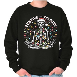 Brisco Brands Xmas Skeleton Festive To The Bone Sweatshirt for Men or Women(Black)
