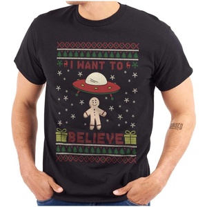 Christmas Gingerbread UFO Pattern Graphic T Shirt Men or Women(Black)
