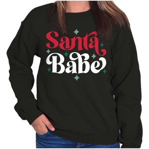Christmas Santa Babe Xmas Holiday Women Crewneck Sweatshirt(Black)