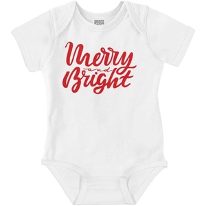 Classic Christmas Merry and Bright Baby Romper Boys or Girls(White)