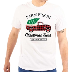 Farm Fresh Christmas Tree Plaid Truck Graphic T Shirt Men or Women(White)