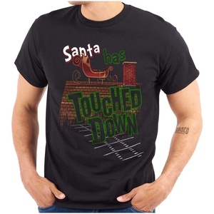 Funny Christmas Santa Touched Down Graphic T Shirt Men or Women(Black)