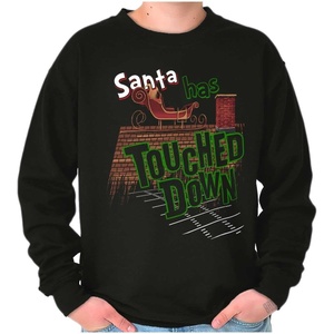 Funny Christmas Santa Touched Down Sweatshirt for Men or Women(Black)