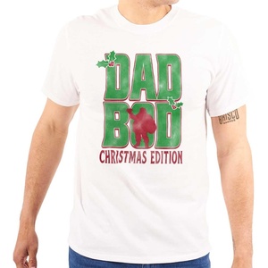 Funny Dad BOD Christmas Edition Mens Graphic T Shirt Tees(White)