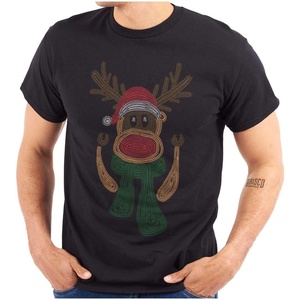 Rudolph Red Nose Reindeer Knit Print Graphic T Shirt Men or Women(Black)