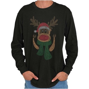 Rudolph Red Nose Reindeer Knit Print Long Sleeve Tshirt Men Women(Ugly Reindeer)