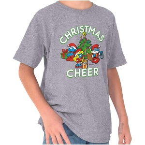 Smurfs Holiday Christmas Cheer Crewneck T Shirts Boy Girl(Sport Grey)
