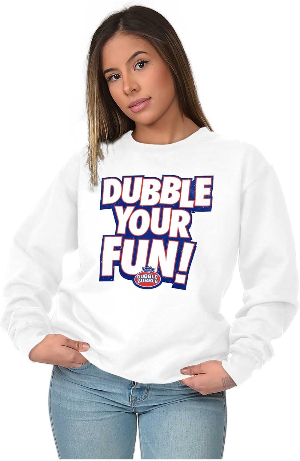 image:imageBrisco Brands Dubble Bubble Double Your Fun Logo Sweatshirt for Men or WomenWhite