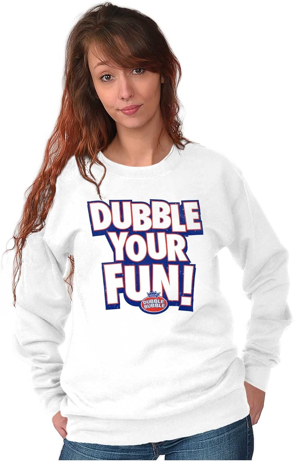 image:imageBrisco Brands Dubble Bubble Double Your Fun Logo Sweatshirt for Men or WomenWhite