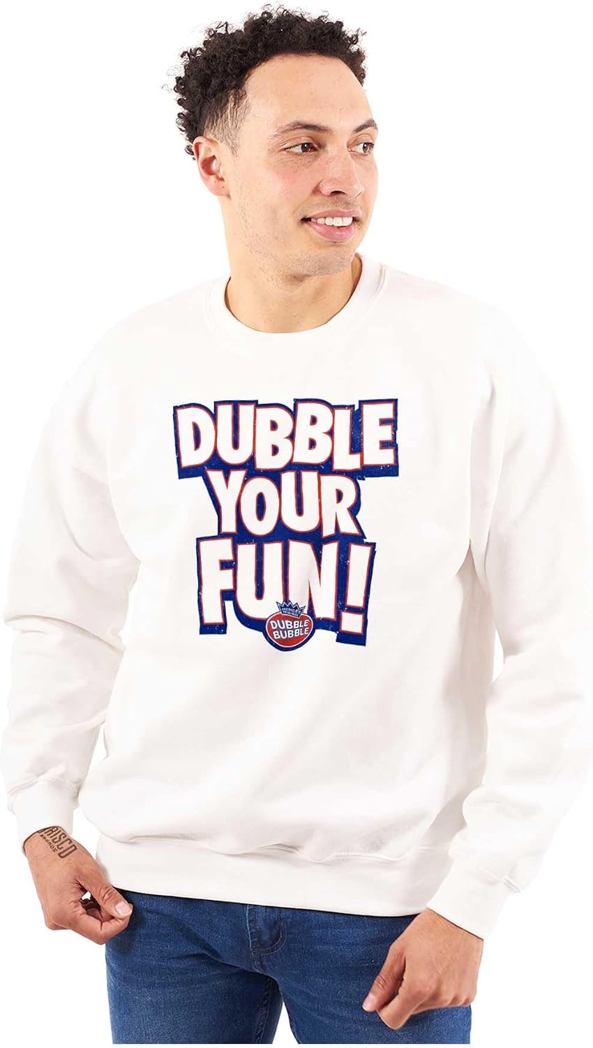image:imageBrisco Brands Dubble Bubble Double Your Fun Logo Sweatshirt for Men or WomenWhite