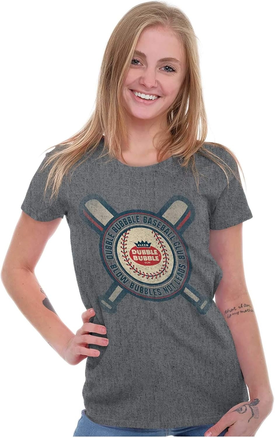 image:imageDubble Bubble Blow Bubbles Baseball Gum Womens Slim Fit Graphic TeeGraphite Heather