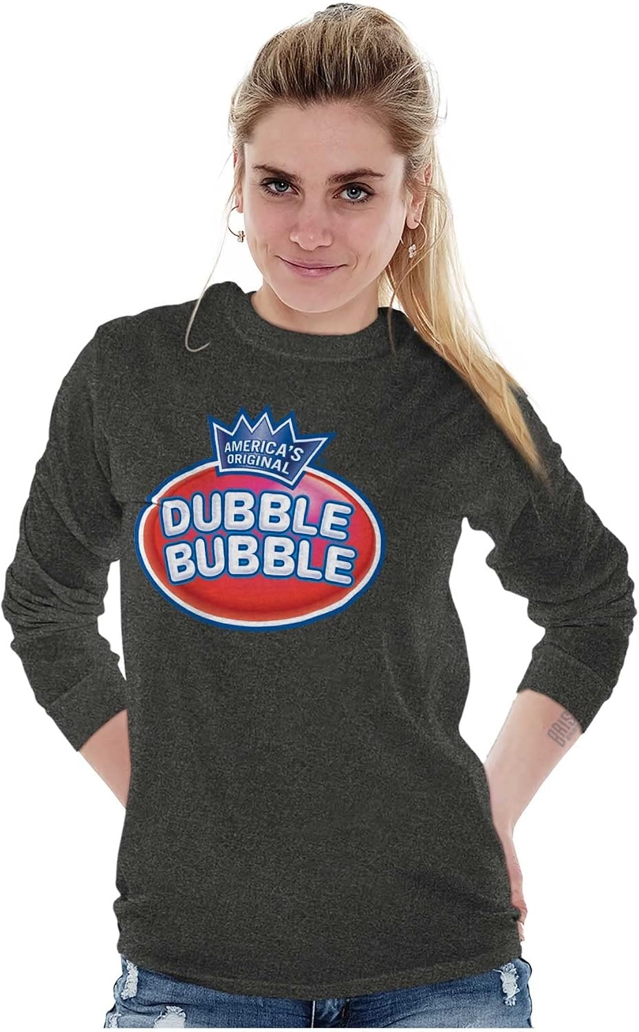 image:imageOriginal Dubble Bubble Double Logo Gum Long Sleeve Tshirt Men WomenDark Heather