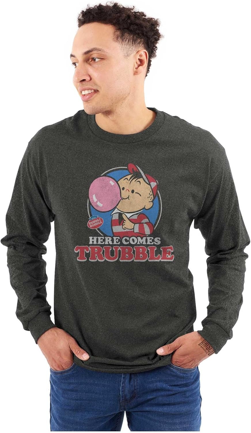 image:imageVintage Dubble Bubble Here Comes Trouble Long Sleeve Tshirt Men WomenDark Heather
