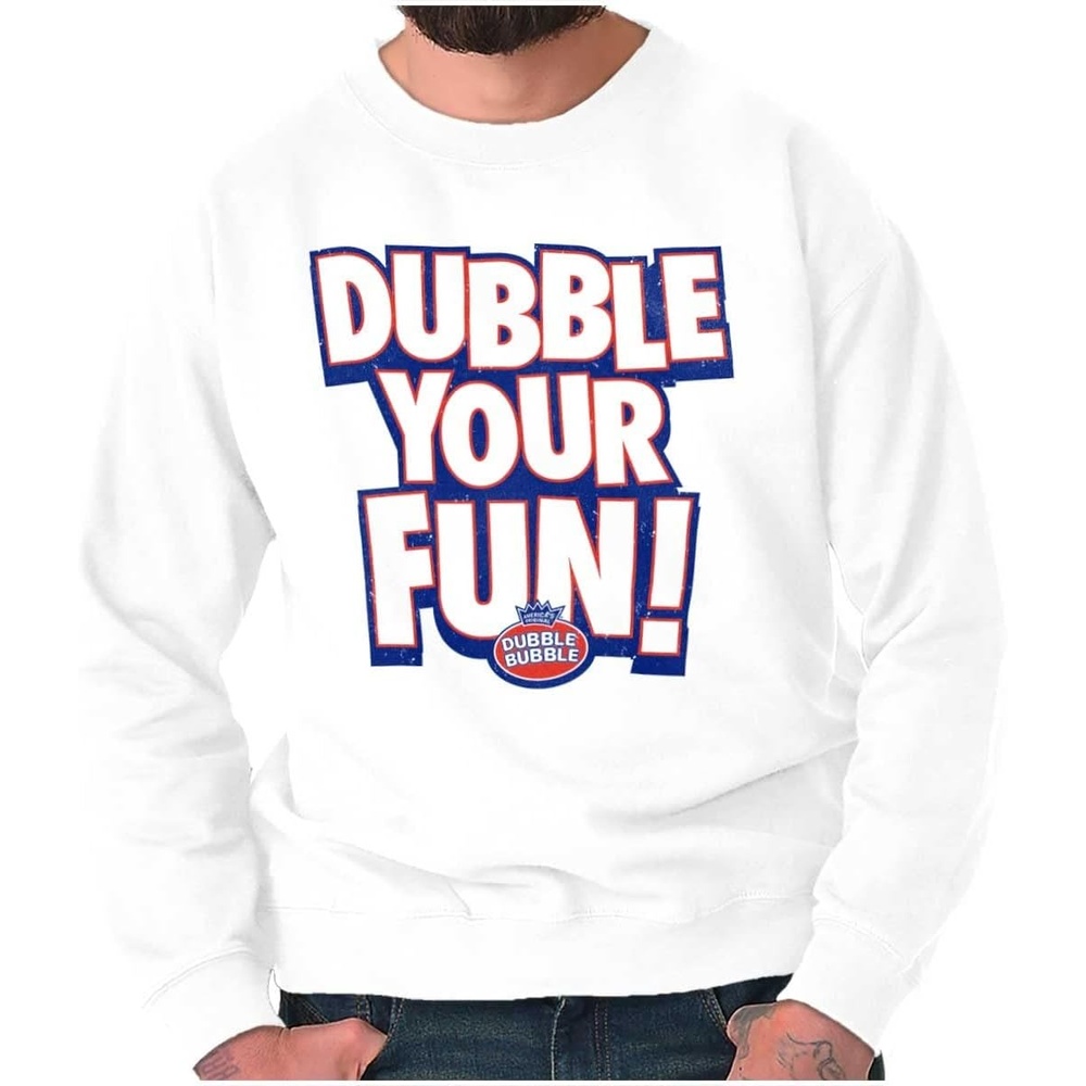 image:imageBrisco Brands Dubble Bubble Double Your Fun Logo Sweatshirt for Men or WomenWhite