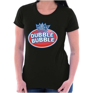 Original Dubble Bubble Double Logo Gum Womens Slim Fit Graphic Tee(Dark Heather)