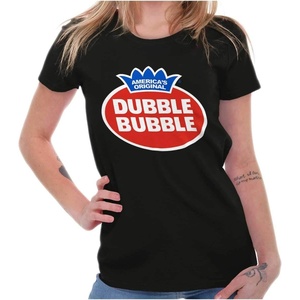 Vintage Dubble Bubble Gum Double Logo Womens Slim Fit Graphic Tee(Black)