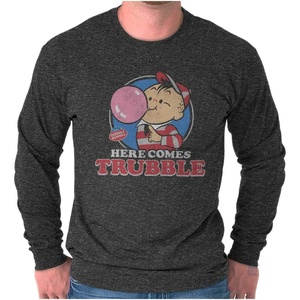 Vintage Dubble Bubble Here Comes Trouble Long Sleeve Tshirt Men Women(Dark Heather)