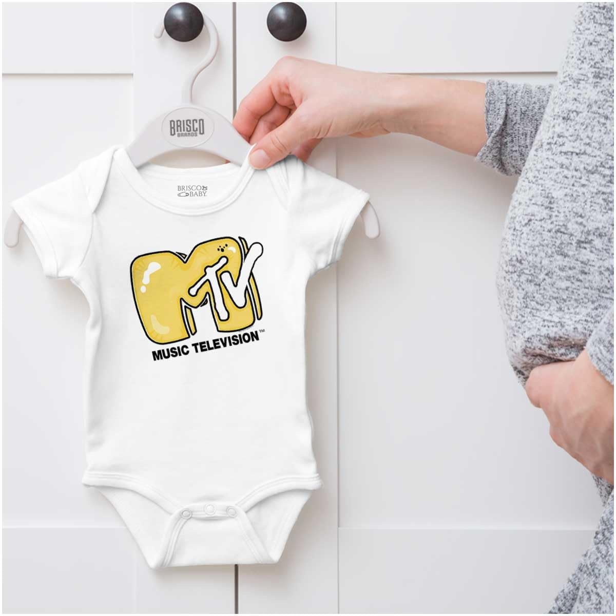 image:imageBrisco Brands Cool Retro MTV Bubble Balloon Logo Baby Romper Boys or GirlsWhite