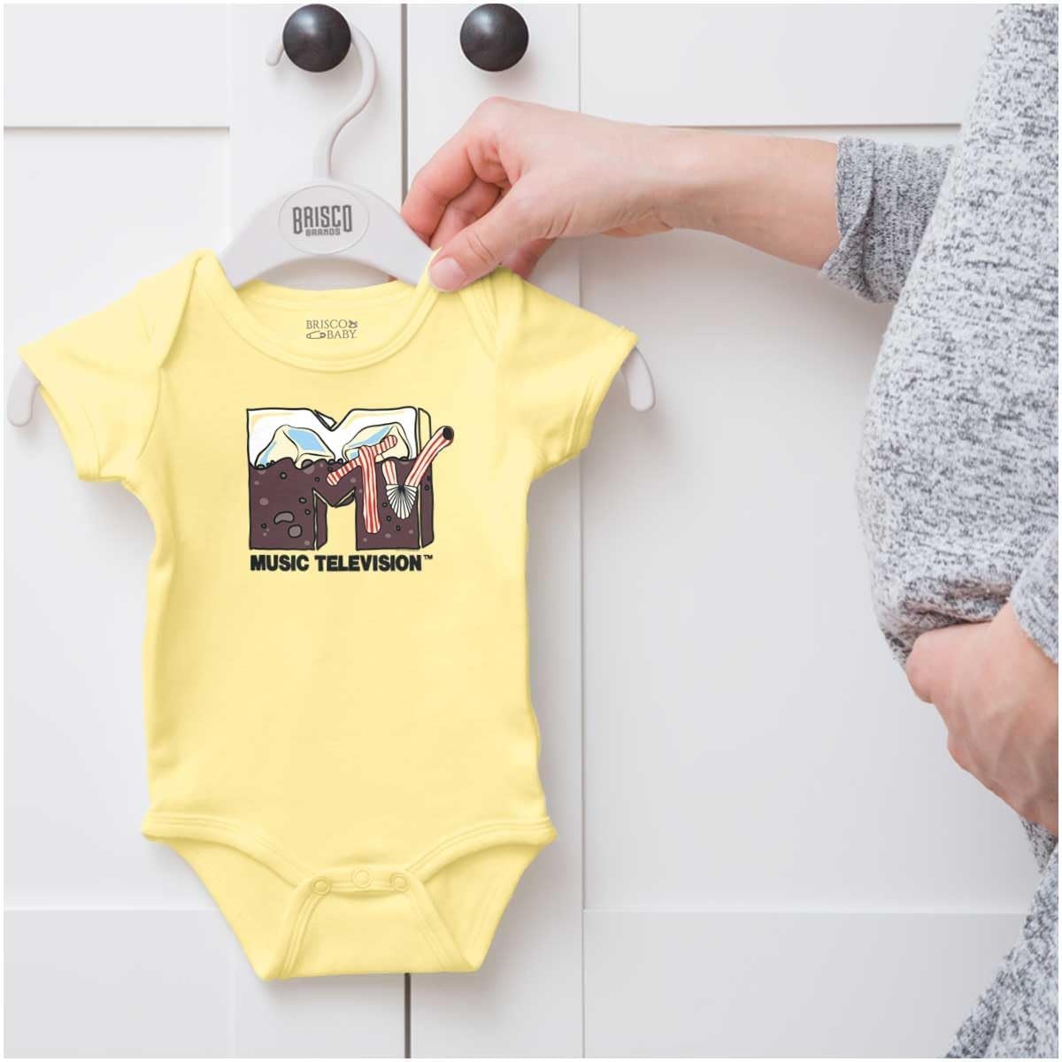 image:imageBrisco Brands Cool Retro MTV Soda Pop Drink Logo Baby Romper Boys or GirlsBanana