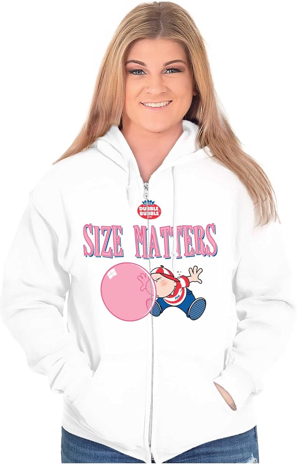 image:imageBrisco Brands Dubble Bubble Size Matters Joke Zip Up Hoodie Mens Womens