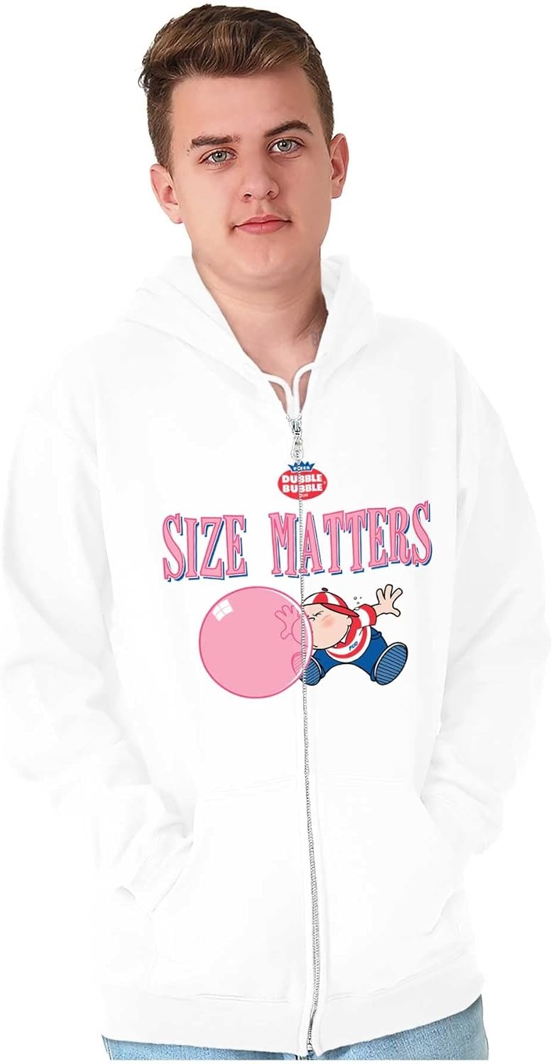 image:imageBrisco Brands Dubble Bubble Size Matters Joke Zip Up Hoodie Mens Womens