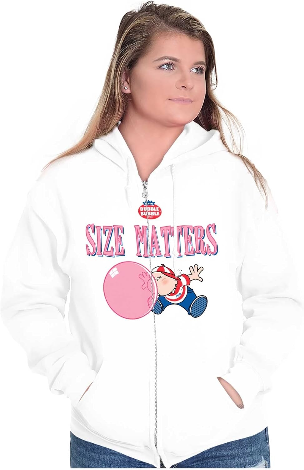 image:imageBrisco Brands Dubble Bubble Size Matters Joke Zip Up Hoodie Mens Womens