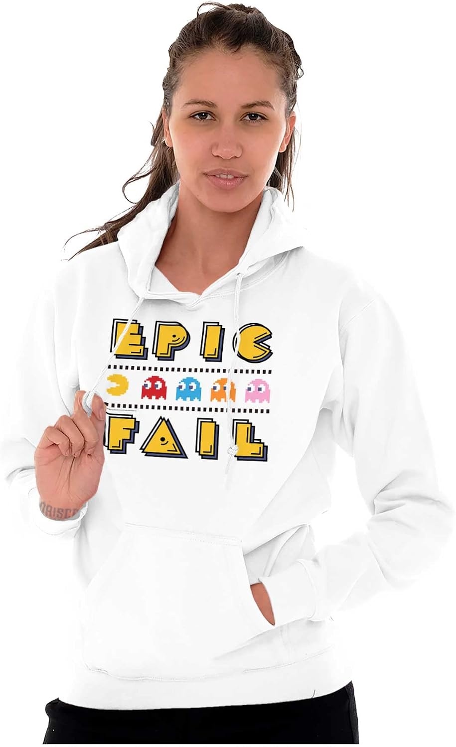 image:imageBrisco Brands Hashtag Totally 80s Pacman Hoodie Sweatshirt Women MenWhite