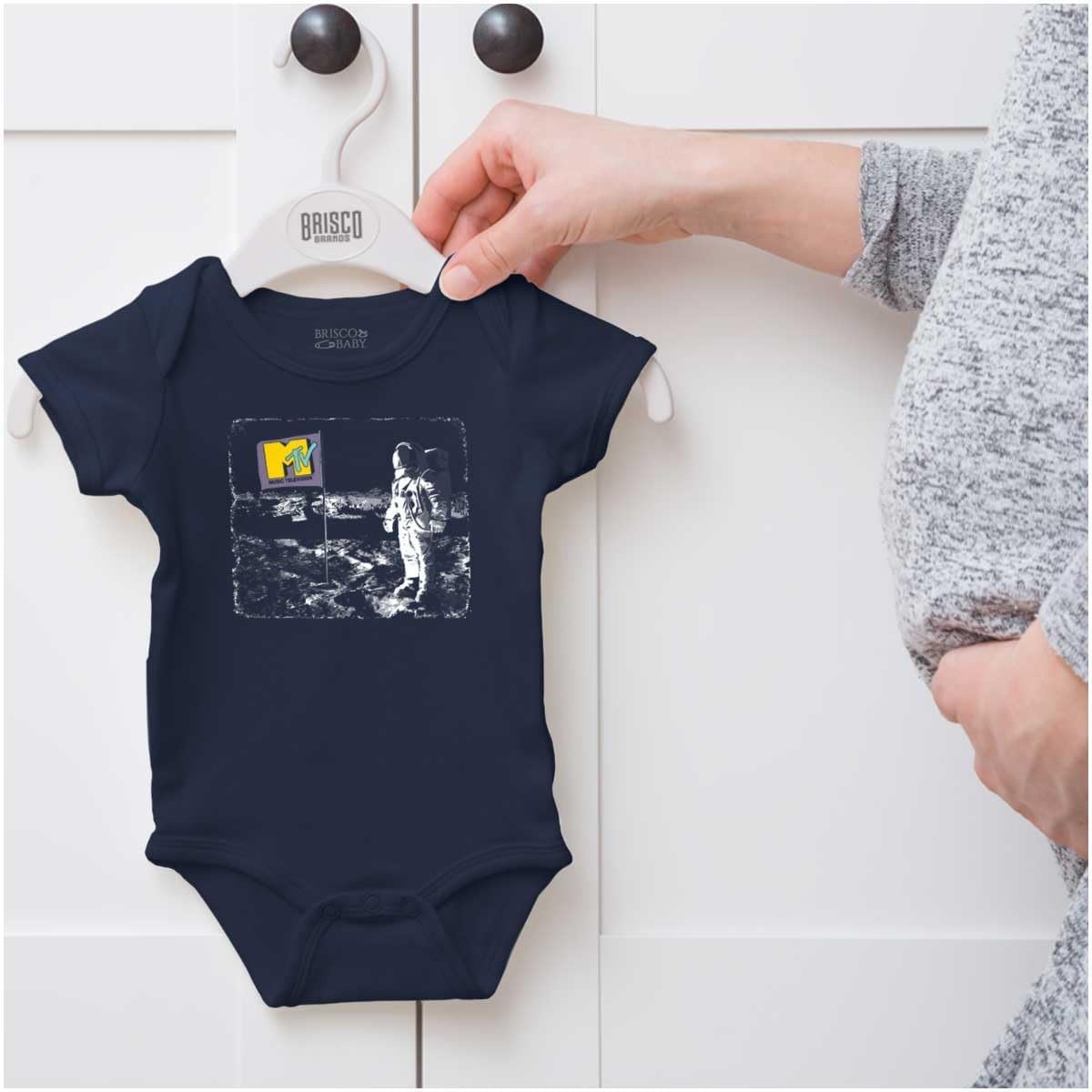 image:imageBrisco Brands MTV Logo Moon Man Space Landing Baby Romper Boys or GirlsNavy