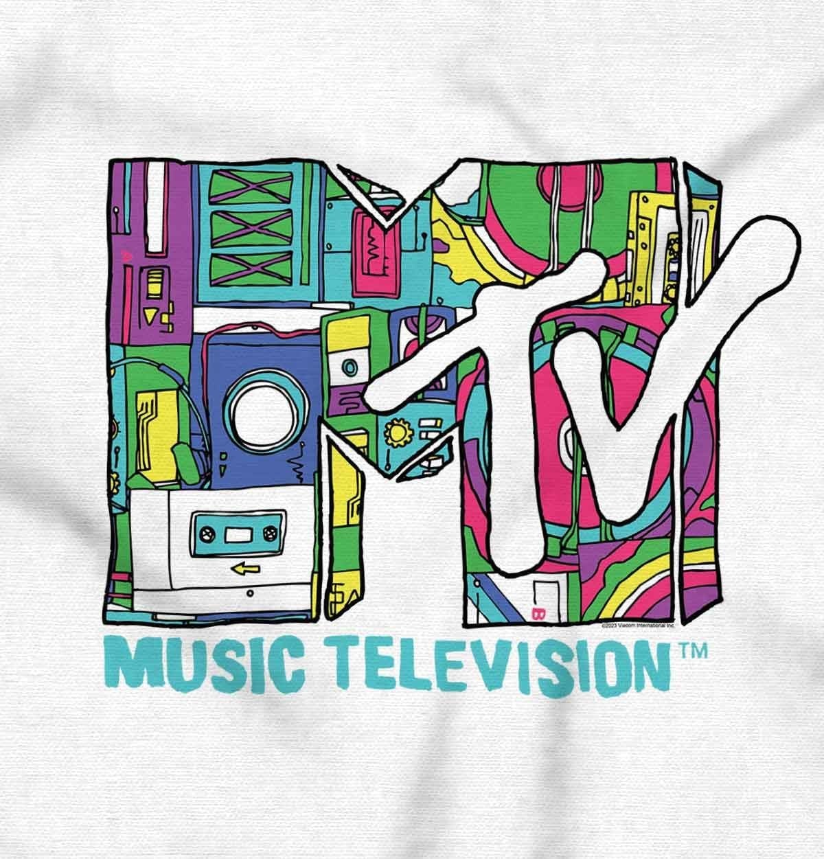 image:imageBrisco Brands Retro 80s MTV Music Technology Logo Baby Romper Boys or GirlsWhite