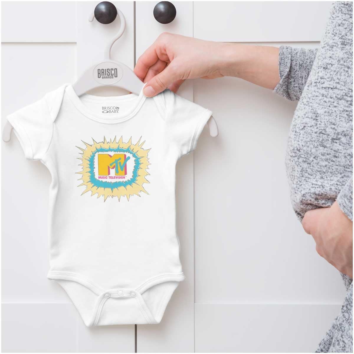 image:imageBrisco Brands Retro Classic MTV Logo Explosion Baby Romper Boys or GirlsWhite