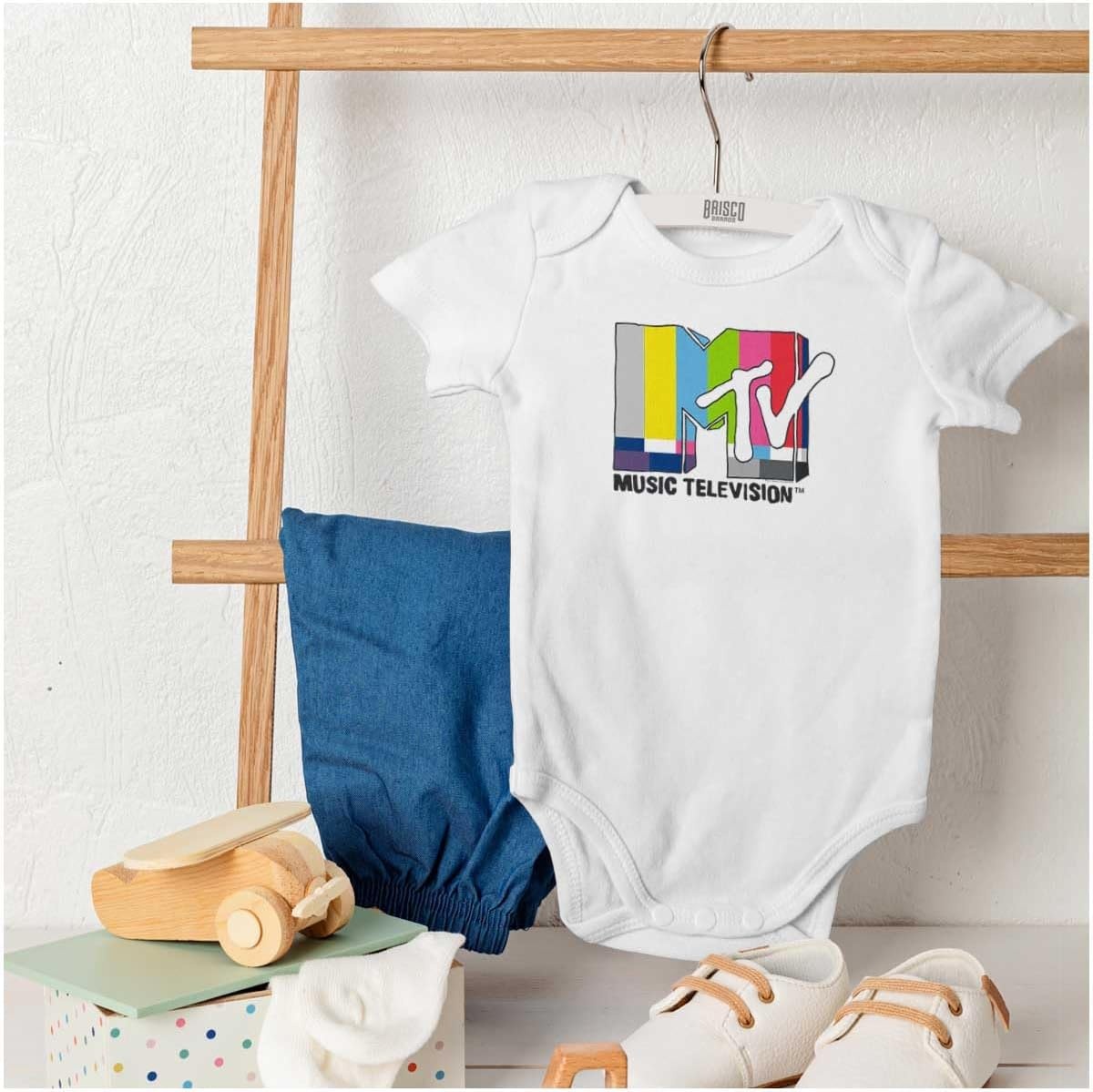 image:imageBrisco Brands Retro Classic MTV TV Static Logo Baby Romper Boys or GirlsWhite