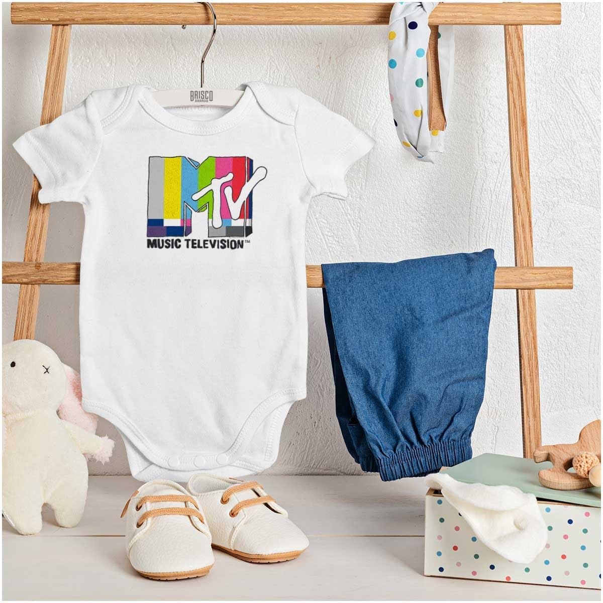 image:imageBrisco Brands Retro Classic MTV TV Static Logo Baby Romper Boys or GirlsWhite