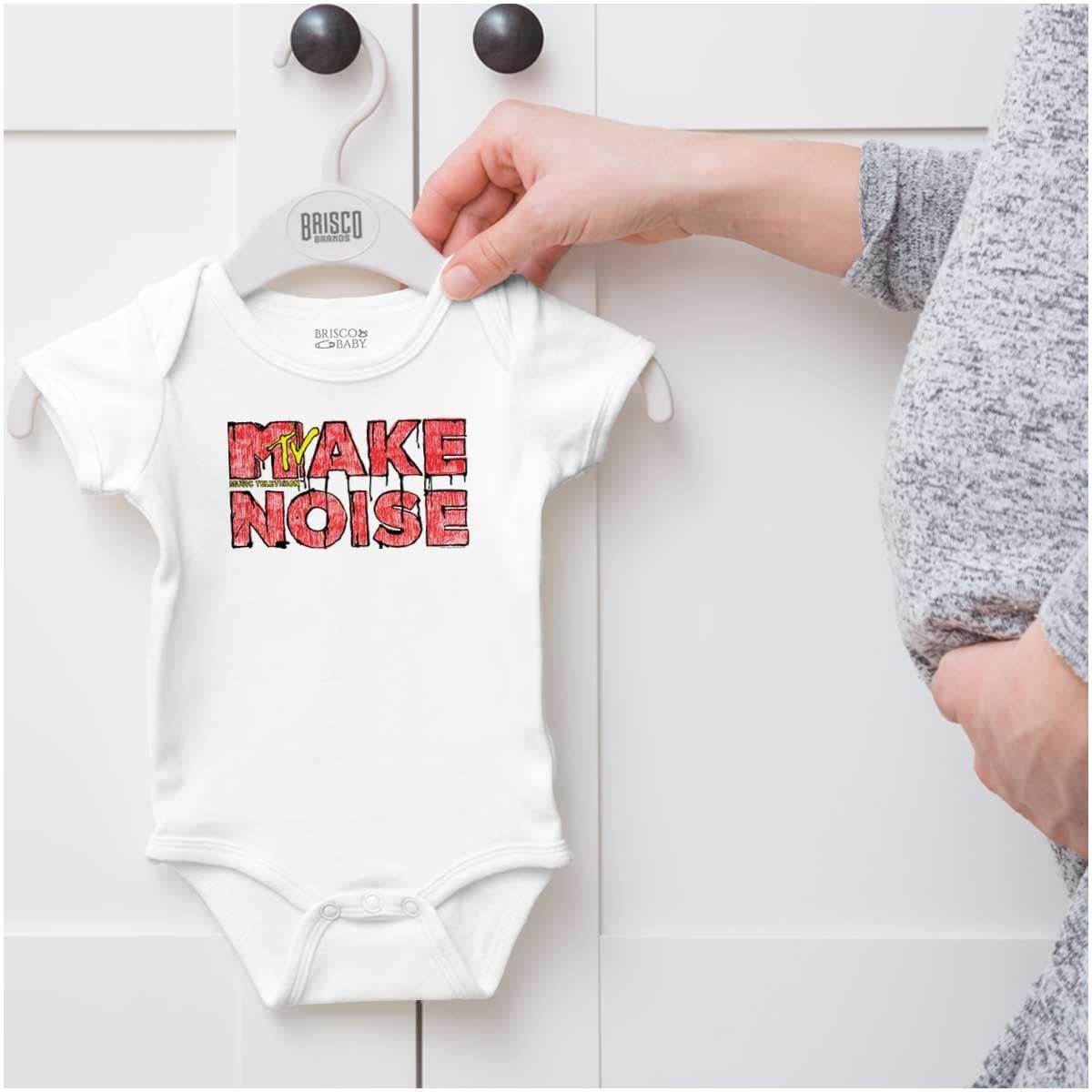 image:imageBrisco Brands Retro Distressed MTV Logo Make Noise Baby Romper Boys or GirlsWhite
