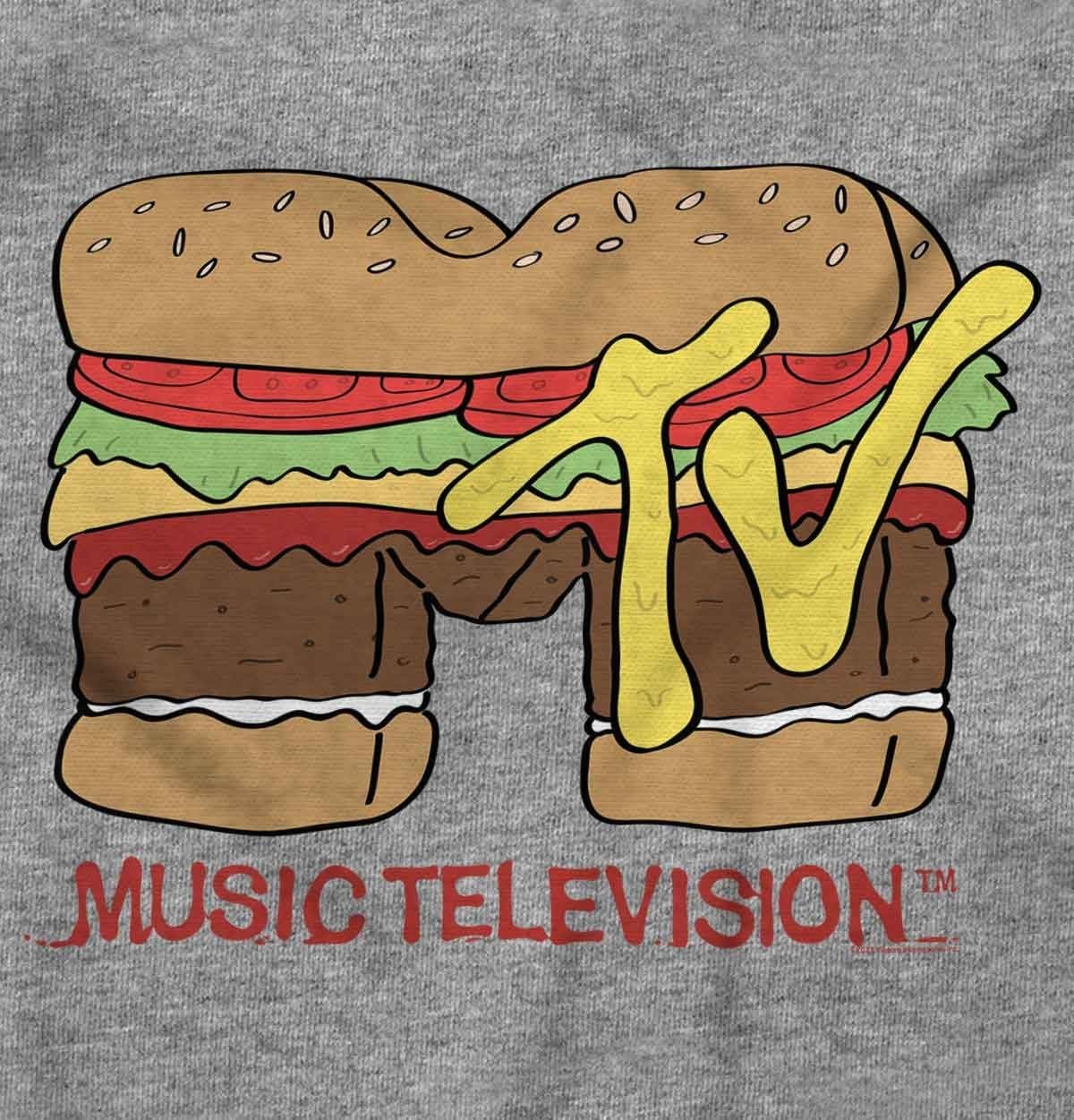 image:imageBrisco Brands Retro MTV Cheese Burger Food Logo Baby Romper Boys or GirlsHeather