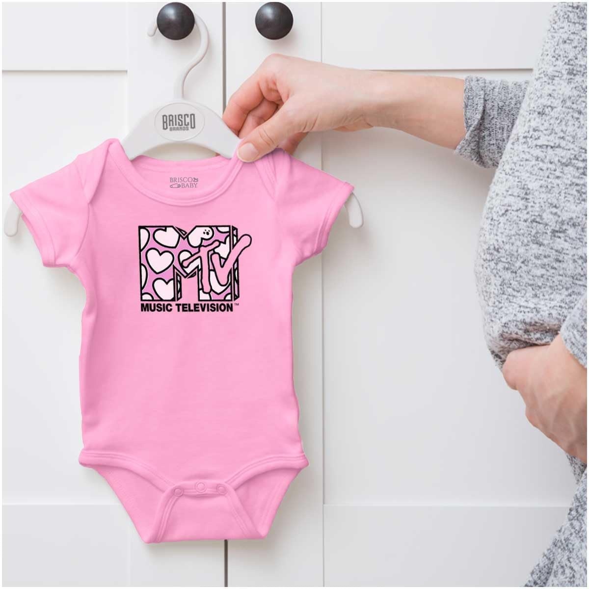 image:imageBrisco Brands Retro MTV Valentines Hearts Logo Baby Bodysuit Jumper GirlsPink