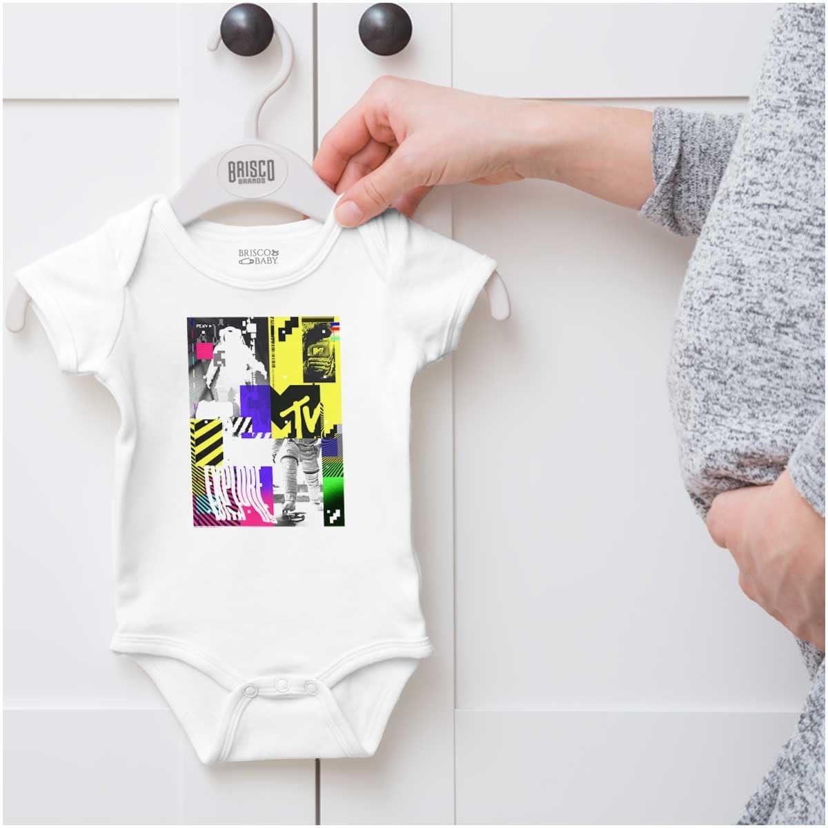 image:imageBrisco Brands Static Glitch MTV Explore With Us Baby Romper Boys or GirlsWhite
