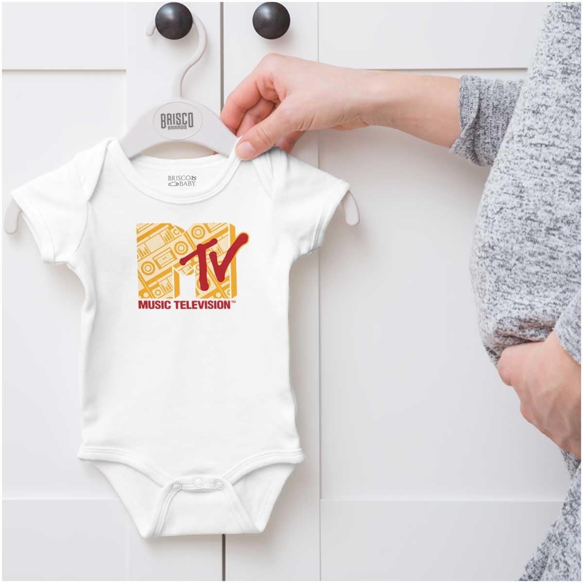 image:imageBrisco Brands Vintage MTV Retro Boombox Logo Baby Romper Boys or GirlsWhite