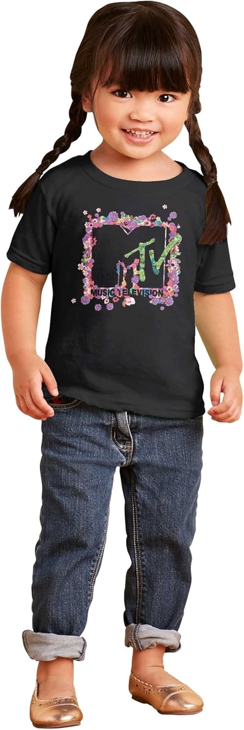 image:imageCute Retro MTV Flower Power Logo Youth T Shirt Tee GirlsBlack