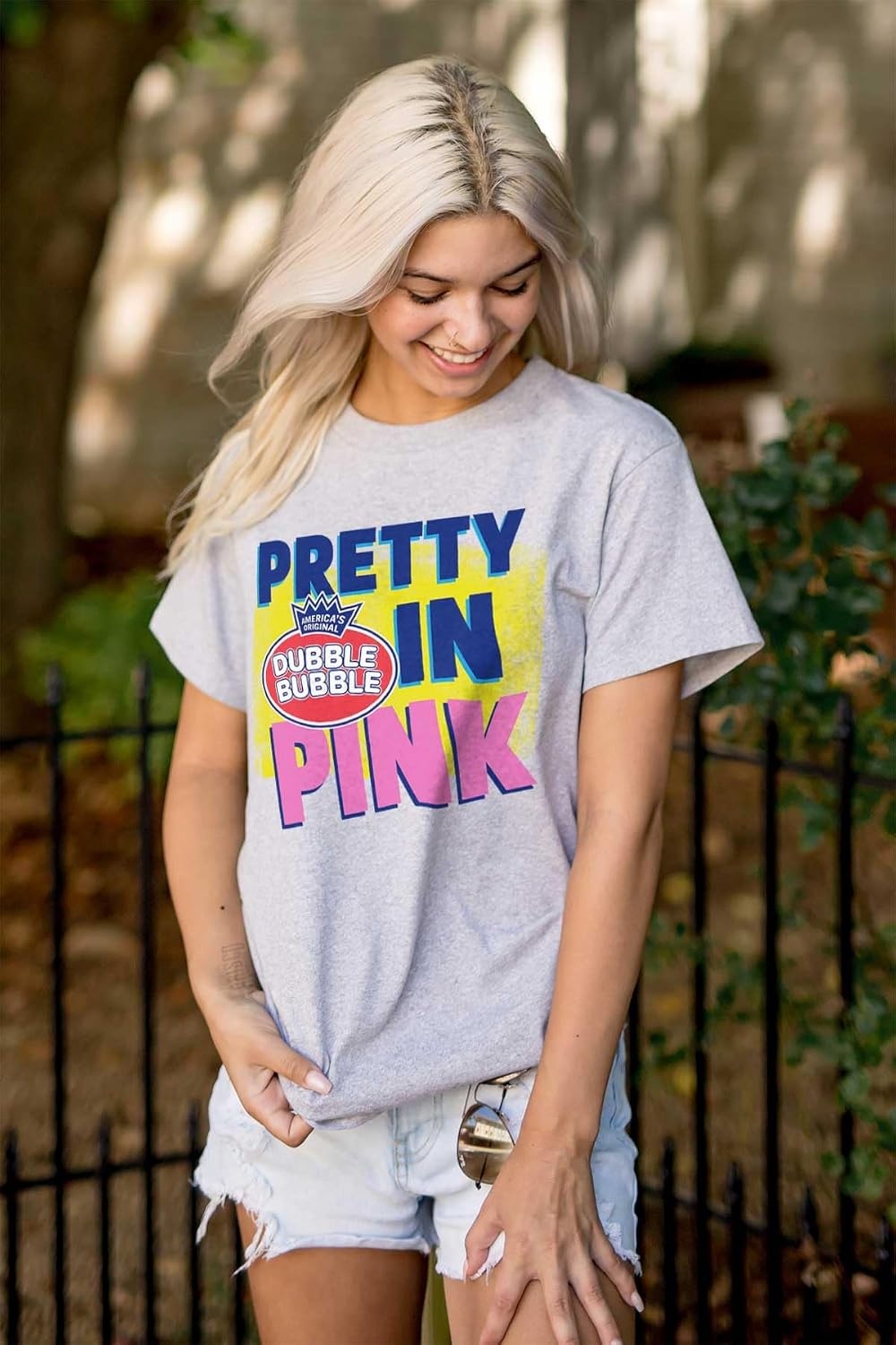 image:imagePretty in Pink Dubble Bubble Logo Womens Graphic T Shirt TeesSport Grey