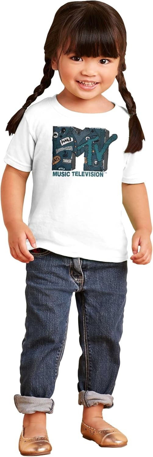 image:imageRetro MTV Distressed Denim Logo Toddler Boy Girl T ShirtWhite
