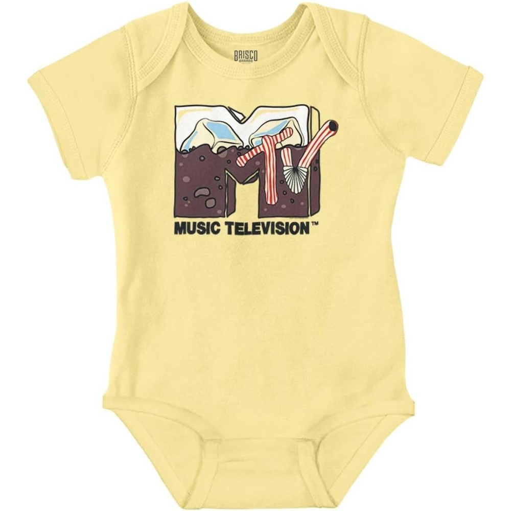 image:imageBrisco Brands Cool Retro MTV Soda Pop Drink Logo Baby Romper Boys or GirlsBanana