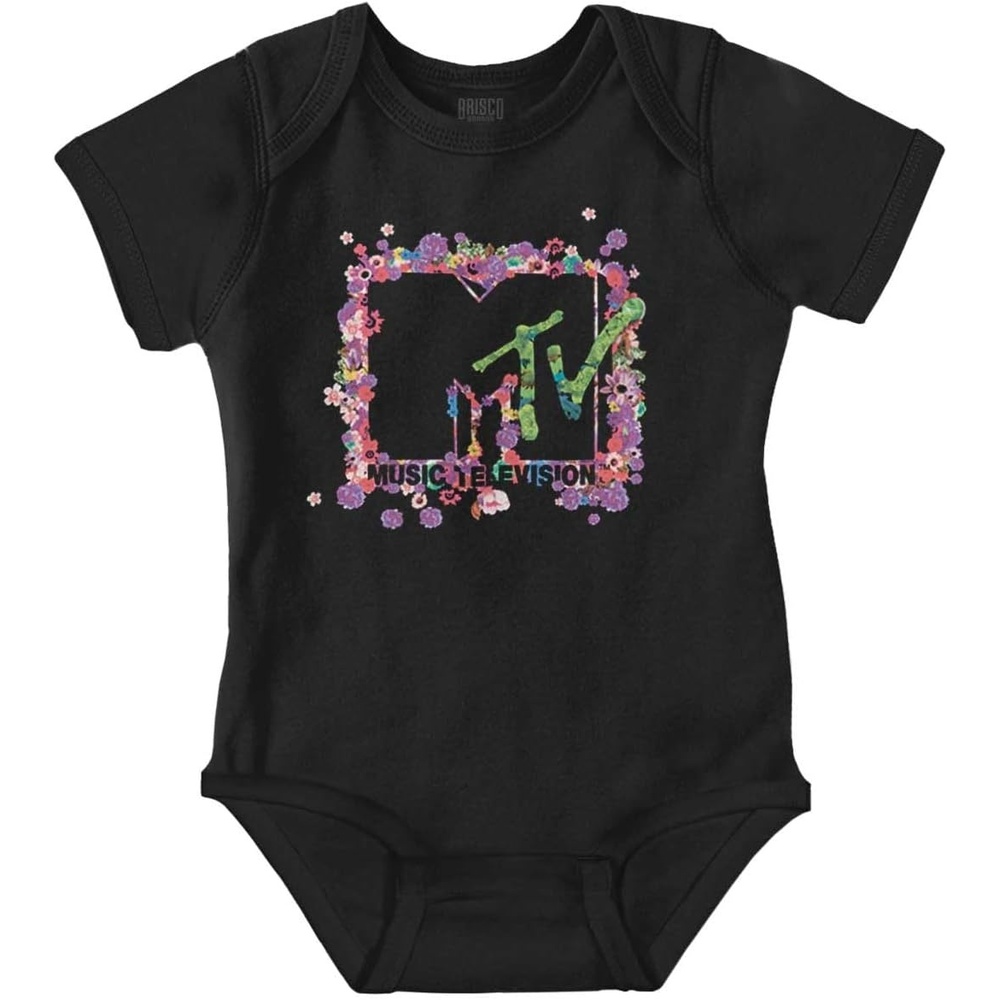 image:imageBrisco Brands Cute Retro MTV Flower Power Logo Baby Bodysuit Jumper GirlsBlack