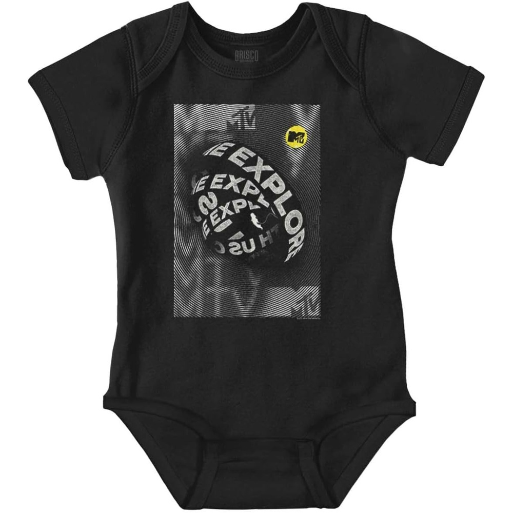 image:imageBrisco Brands MTV Explore With Us Caution Tape Baby Romper Boys or GirlsBlack