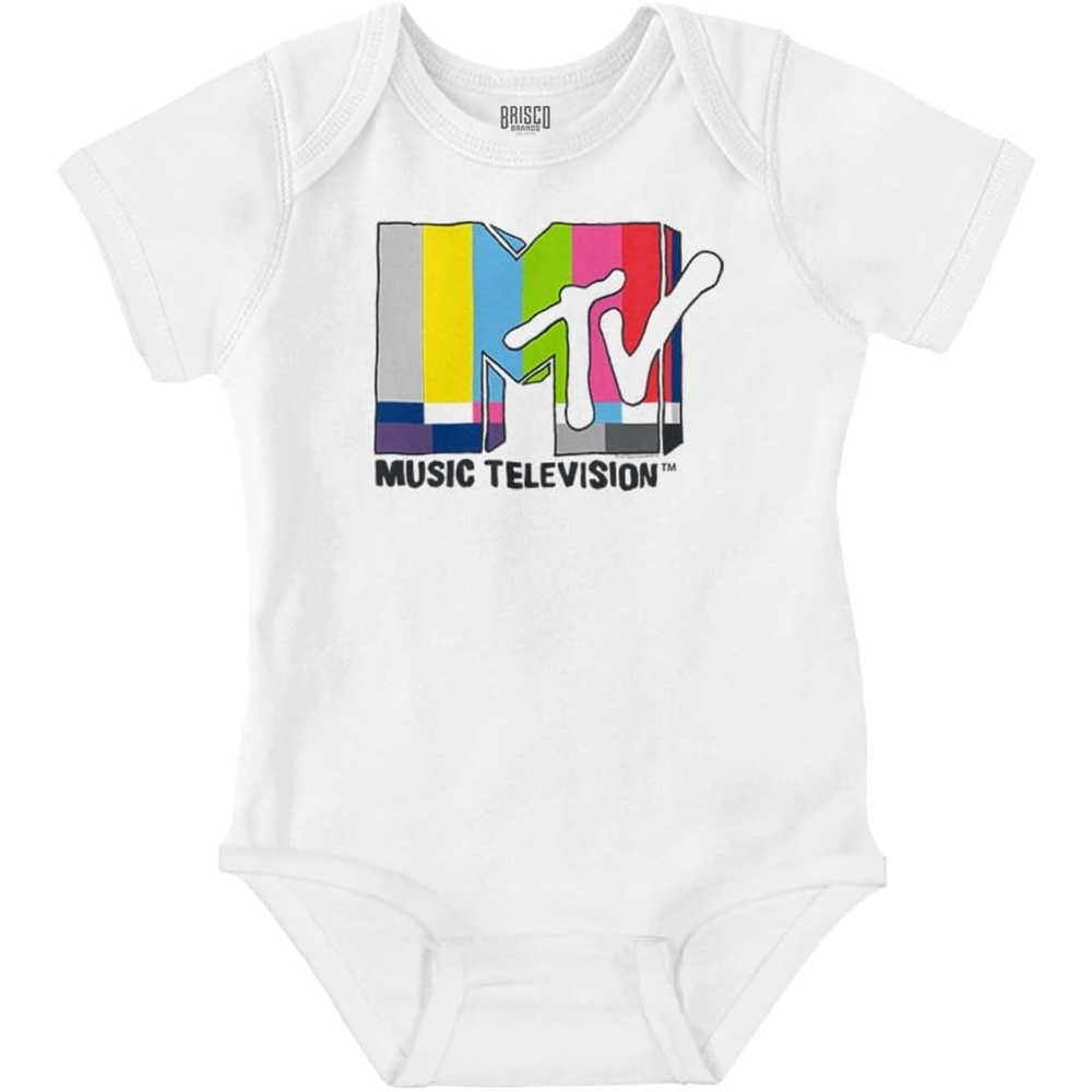 image:imageBrisco Brands Retro Classic MTV TV Static Logo Baby Romper Boys or GirlsWhite