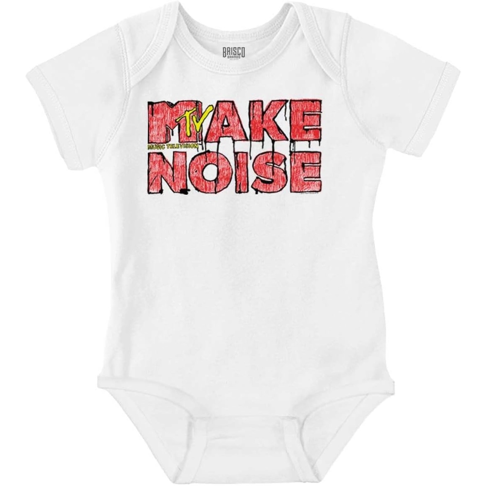 image:imageBrisco Brands Retro Distressed MTV Logo Make Noise Baby Romper Boys or GirlsWhite