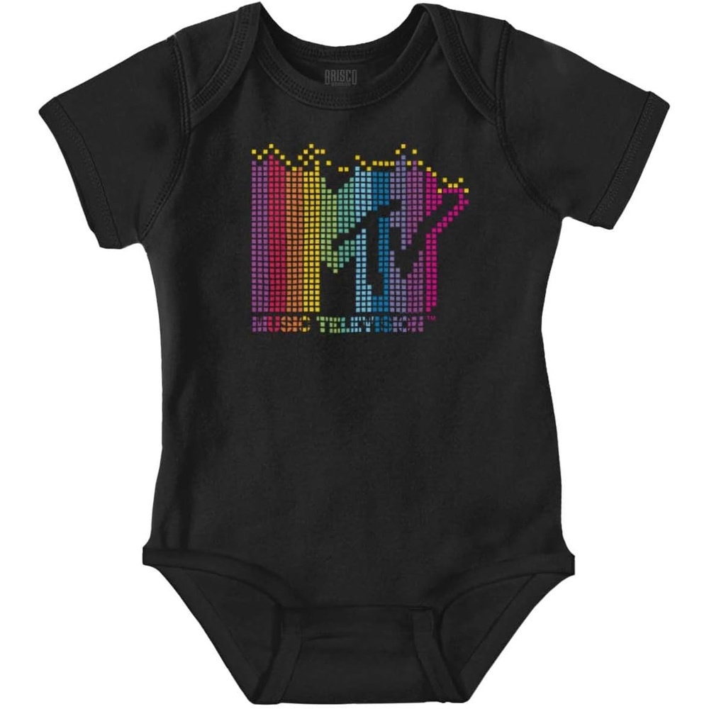 image:imageBrisco Brands Retro MTV Colorful Pixel Art Logo Baby Romper Boys or GirlsBlack