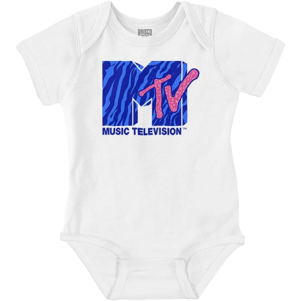 image:imageBrisco Brands Retro MTV Tiger Stripe Print Logo Baby Bodysuit Jumper GirlsWhite